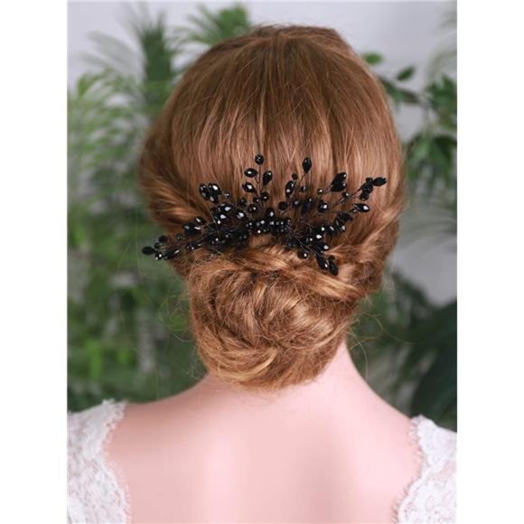 YERTTER Black Crystal Hair Comb Bridal Vintage Beads Headpiece Women Hair Comb main image 6